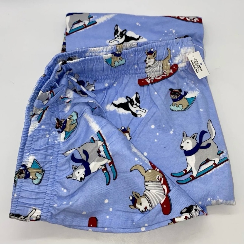 Family PJs Men’s ’Snow Dogs’ Blue Pants/Red Top Coordinated Set New! Size M - Picture 2 of 7